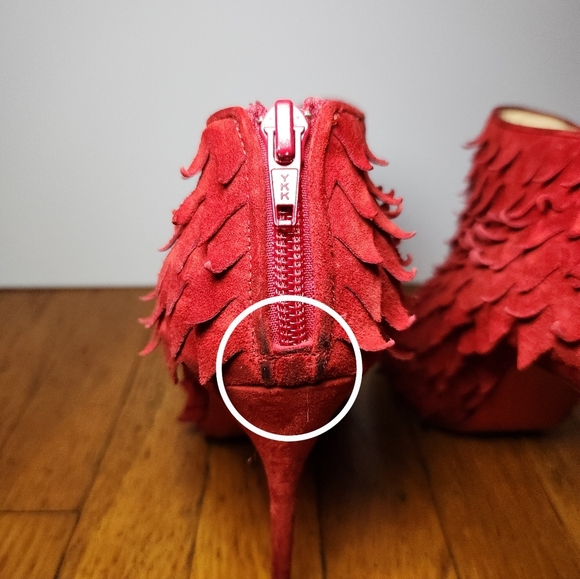 Christian Louboutin Red Suede Diplonana 120 Peep Toe Ankle Boots - Picture 13 of 13